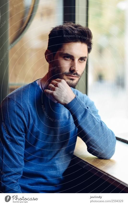 Thoughtful man with blue sweater Lifestyle Style Beautiful Hair and hairstyles Human being Masculine Young man Youth (Young adults) Man Adults 1 18 - 30 years