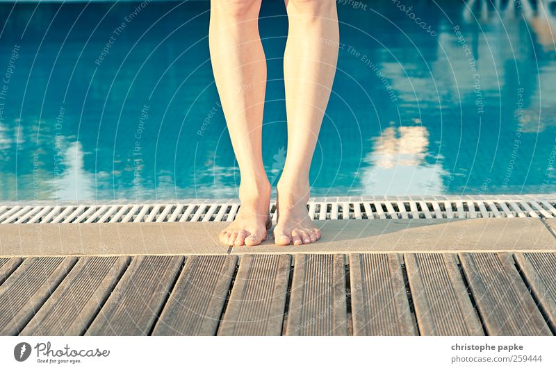 Barefoot at the pool 2 Vacation & Travel Tourism Summer Summer vacation Swimming & Bathing Feminine Legs Feet Stand Fresh Contentment Colour photo Exterior shot