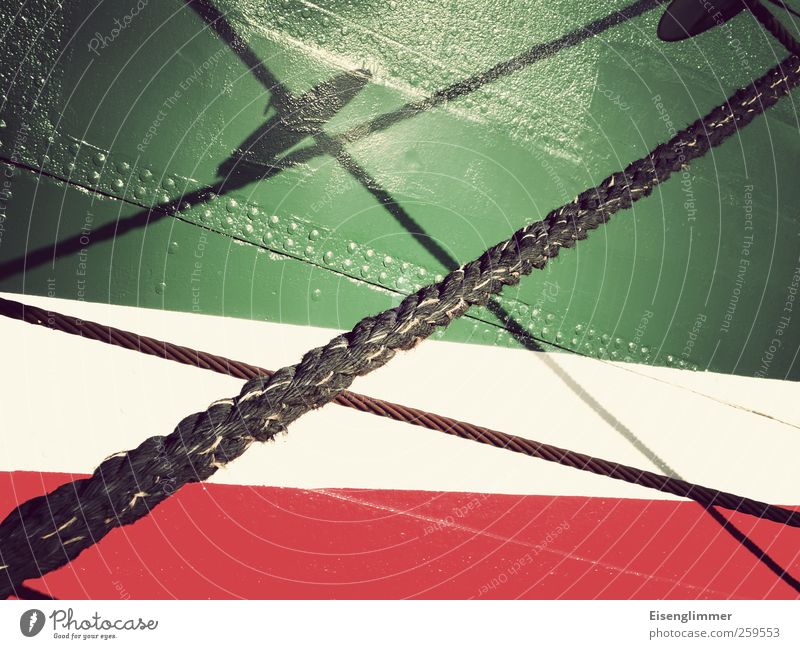 shadow play Sailing ship Network Symmetry Rope Watercraft Rivet Red Green White Rickmer Rickmers Colour photo Detail Experimental Deserted Copy Space right