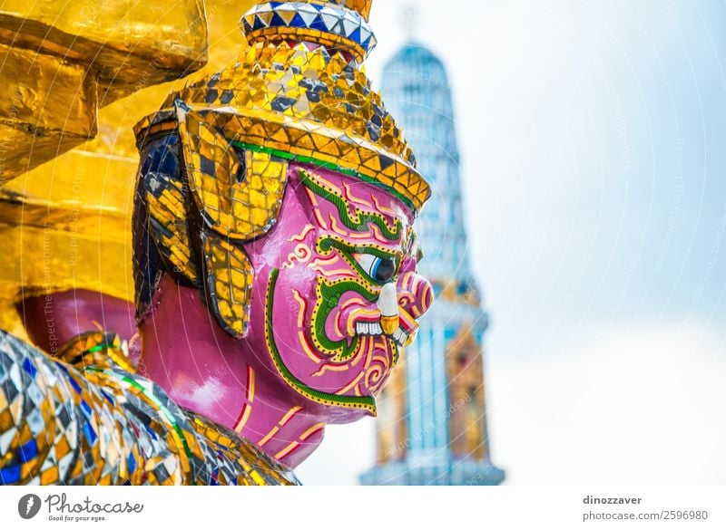 Colorful statue at Wat Phra Kaew temple, Bangkok Vacation & Travel Decoration Art Culture Palace Places Building Architecture Blue Gold Religion and faith