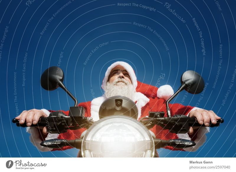 Santa Claus on the motorcycle Joy Winter Christmas & Advent Human being Masculine Man Adults Facial hair 45 - 60 years Motorcycle Blue Red Motorcyclist