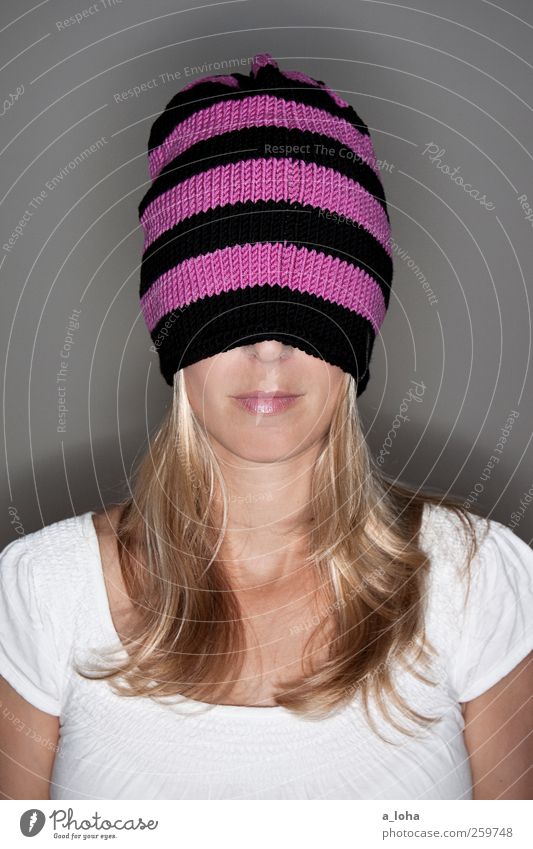 winter time is hood time* Feminine Woman Adults Head T-shirt Cap Blonde Long-haired Stripe Hip & trendy Thin Warmth bonnet beanie Knit Handcrafts Pink Black