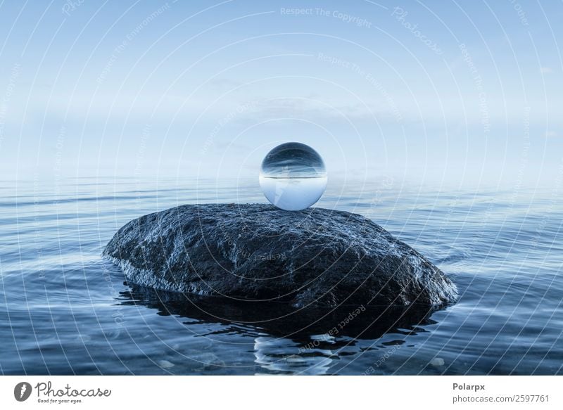 Crystal orb on a large black rock Beautiful Wellness Calm Meditation Beach Ocean Environment Nature Landscape Sky Rock Coast Stone Sphere Globe Glittering