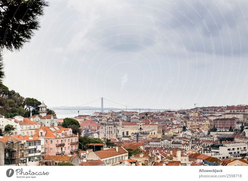 City panorama of Lisbon in Portugal Panorama (View) Skyline Vantage point Ocean Beautiful weather Clouds Vacation & Travel Vacation photo Vacation destination