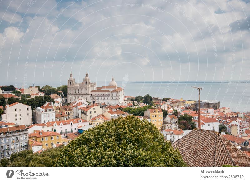 City panorama of Lisbon in Portugal Panorama (View) Skyline Vantage point Ocean Beautiful weather Clouds Vacation & Travel Vacation photo Vacation destination