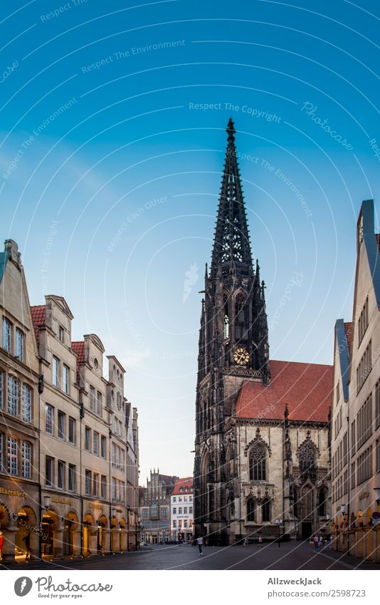 in the middle of Münster Germany Dome Downtown Old town House (Residential Structure) Sightseeing Street Tower Beautiful weather Blue sky Cloudless sky Deserted