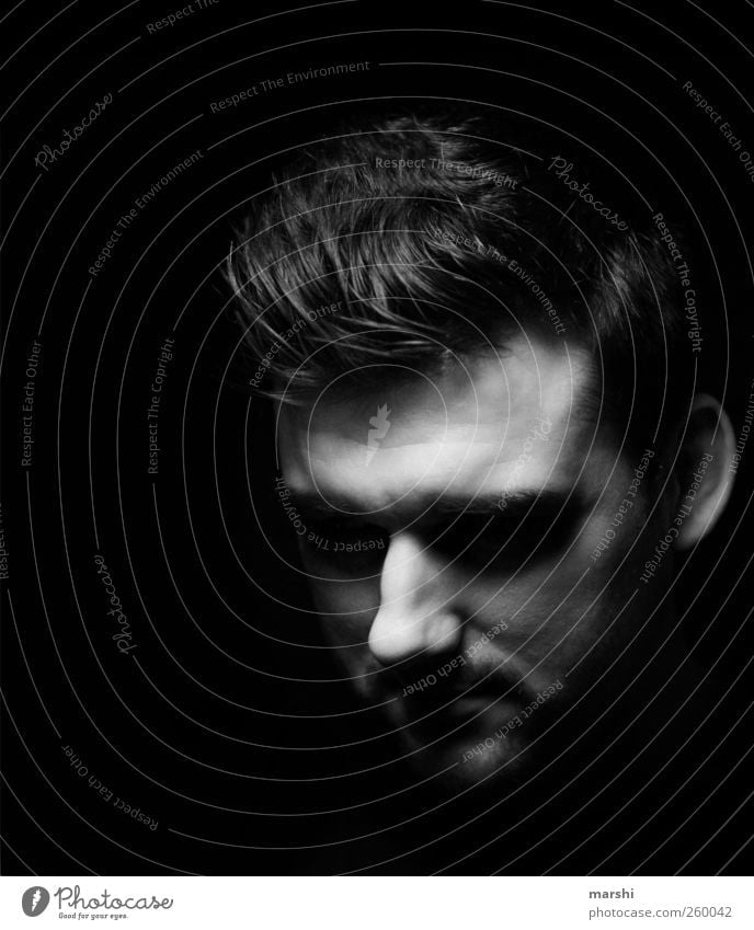 black & white Human being Masculine Man Adults Head Hair and hairstyles Face 1 Black White Portrait photograph Dark Low-key Black & white photo Interior shot