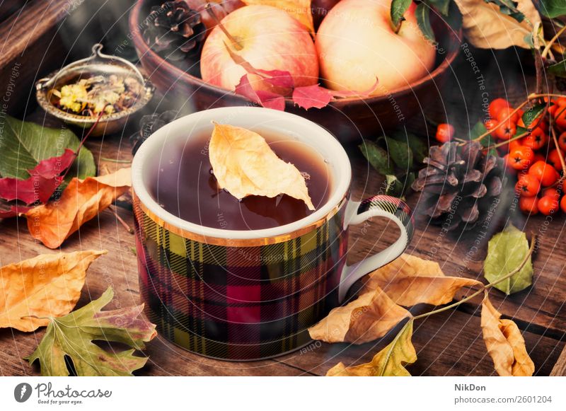Autumn still life with tea cups autumn drink fall hot rustic warm season wooden fruit table vintage beverage mug food morning teacup yellow leaves concept leaf