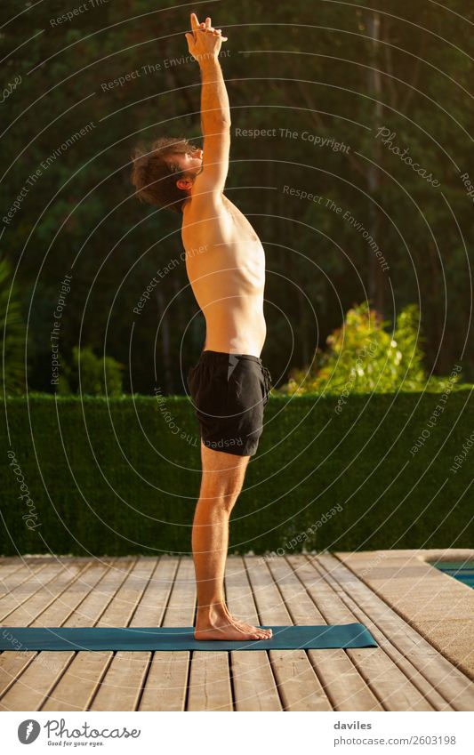 Man doing yoga in nature. Lifestyle Wellness Harmonious Relaxation Calm Leisure and hobbies Summer Yoga Human being Masculine Adults Body 1 30 - 45 years Nature