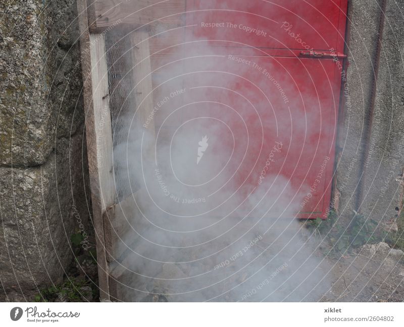smoke Smoke Door Red House (Residential Structure) Fire mystery unreal Magic Wall (building) Granite Ink danger