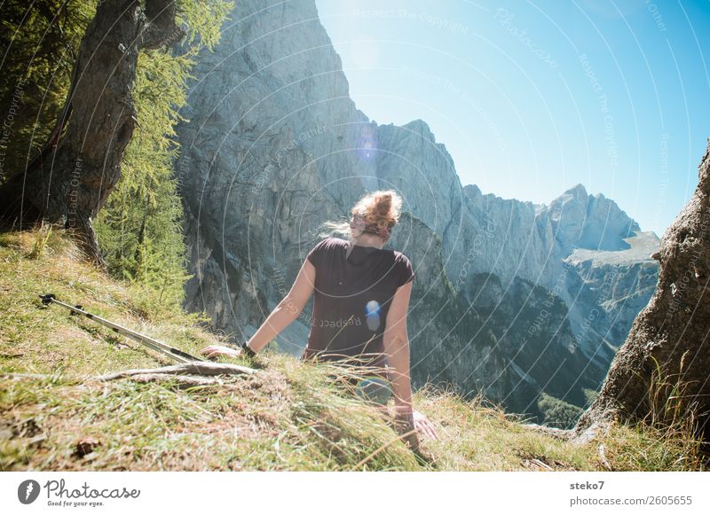 young woman takes a break in the mountains Life Well-being Relaxation Vacation & Travel Summer vacation Mountain Hiking Young woman Youth (Young adults) 1