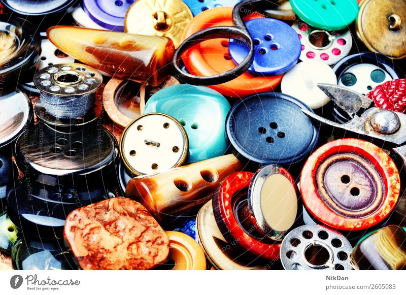 Set sewing buttons fashion clothing tailor design circle background mix collection plastic colorful needlework closeup group many retro various macro accessory