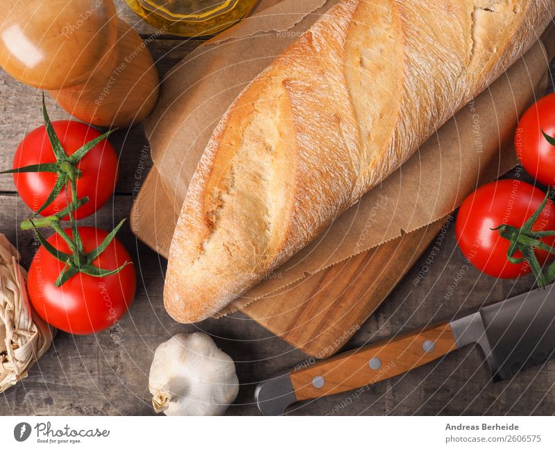 Rustic baguette with spices and fresh tomatoes Bread Roll Herbs and spices Lunch Organic produce Vegetarian diet Healthy Eating Delicious Background picture