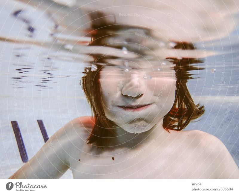 Half Underwater Portrait of a Boy Hair and hairstyles Skin Face Swimming pool Swimming & Bathing Leisure and hobbies Playing Dive Child Human being Masculine
