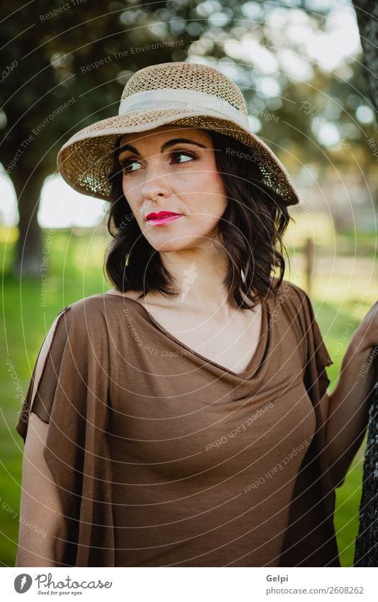 Stylish woman Lifestyle Style Beautiful Face Human being Woman Adults Nature Landscape Tree Fashion Clothing Hat Brunette Eroticism Cute Retro Brown girl young