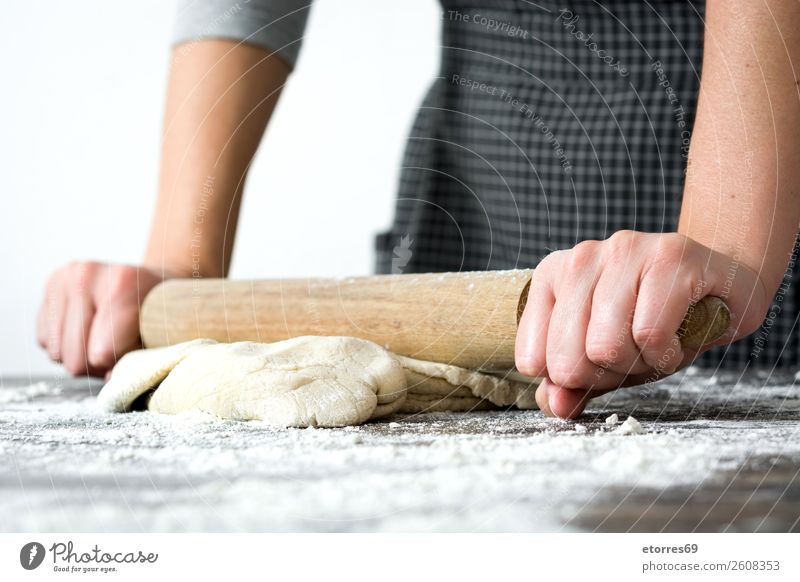 woman kneading bread dough with her hands Woman Bread Make Kneel Hand Kitchen Apron Flour Yeast Home-made Baking Dough Human being Preparation Stir Ingredients