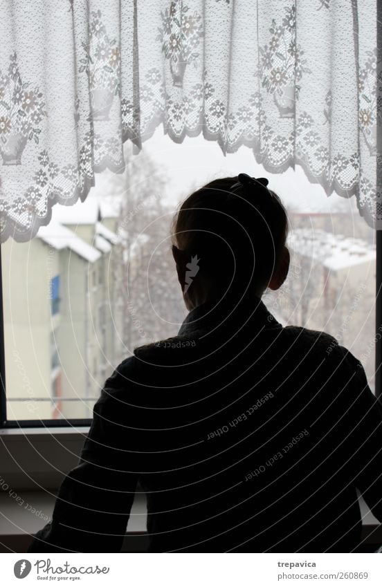 nana III Grandmother Woman Window Old Loneliness Curtain Back Row Boredom Sadness Looking Senior citizen 60 years and older Silhouette Observe Winter Within