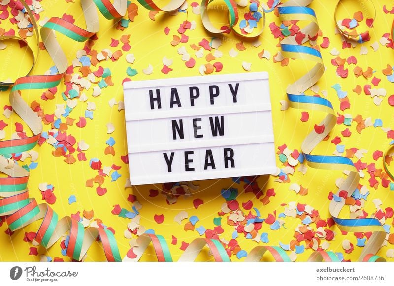 Happy New Year - New Year's Party Flat Lay Lifestyle Leisure and hobbies Event Feasts & Celebrations New Year's Eve Hip & trendy Yellow happy new year Text