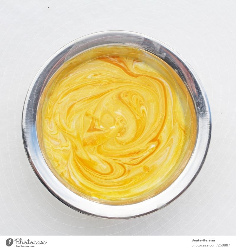 Picturesque refreshment Food Dessert Nutrition Bowl Metal Esthetic Sweet Yellow Silver Mango Cream yellow Golden yellow Colour photo Exterior shot Close-up Day