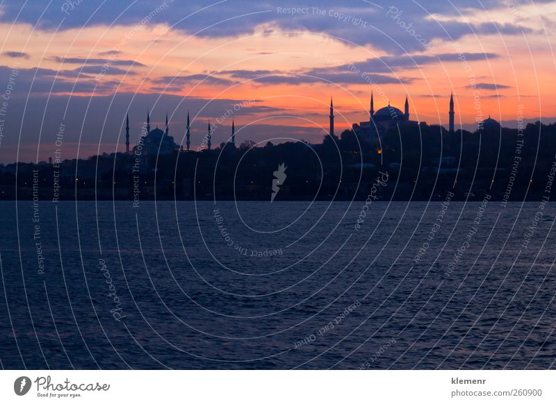 Panoramic picture of Blue Mosque and Hagia Sophia sunset Beautiful Vacation & Travel Tourism Sky Places Building Architecture Watercraft Gold Religion and faith