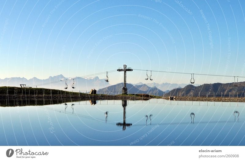 The double lift Environment Nature Landscape Earth Air Water Sky Cloudless sky Beautiful weather Mountain Lake Ski lift Think Hang Swimming & Bathing