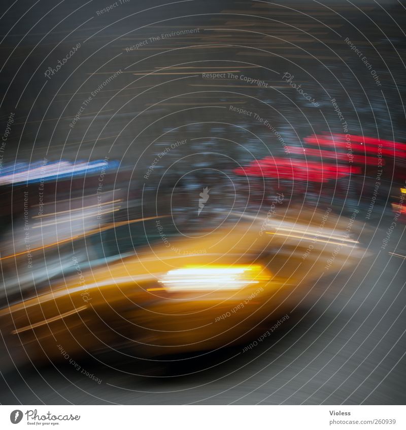 In the city Means of transport Road traffic Motoring Taxi Movement Yellow Haste New York City yellow cab Colour photo Experimental Blur Motion blur Speed