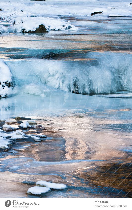Icy Water 3 Environment Nature Landscape Elements Winter Ice Frost Snow Brook Stone Esthetic Cold Wet Blue Black White Calm Colour photo Exterior shot Deserted