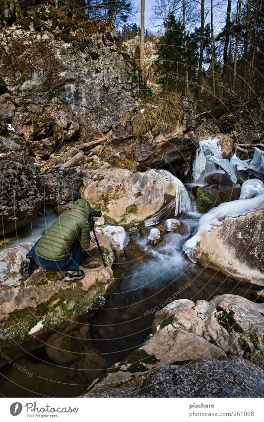 Princessa @ Work 1 Human being Environment Nature Water Winter Ice Frost Brook Observe Passion Take a photo Colour photo Exterior shot Long exposure