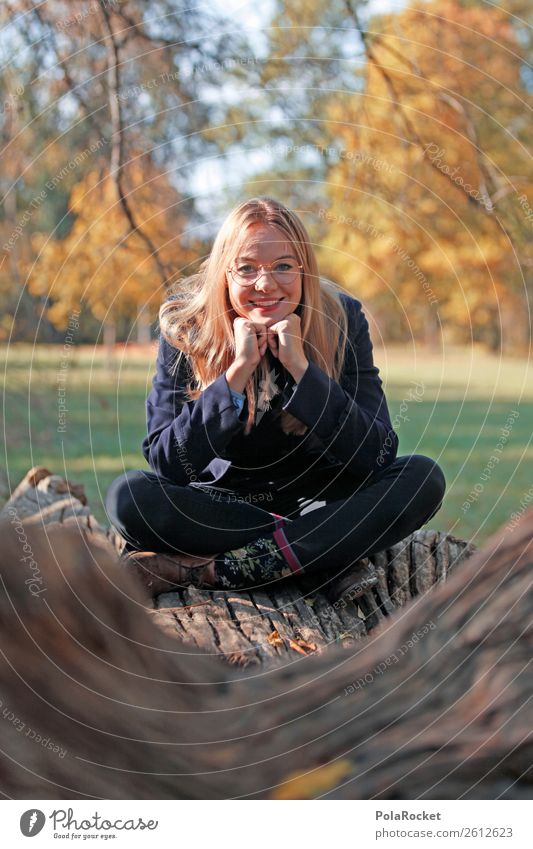 #A# Autumn smile 1 Human being Esthetic Sit Autumnal Autumn leaves Autumnal colours Early fall Automn wood Autumnal weather Autumnal landscape Woman Tree trunk
