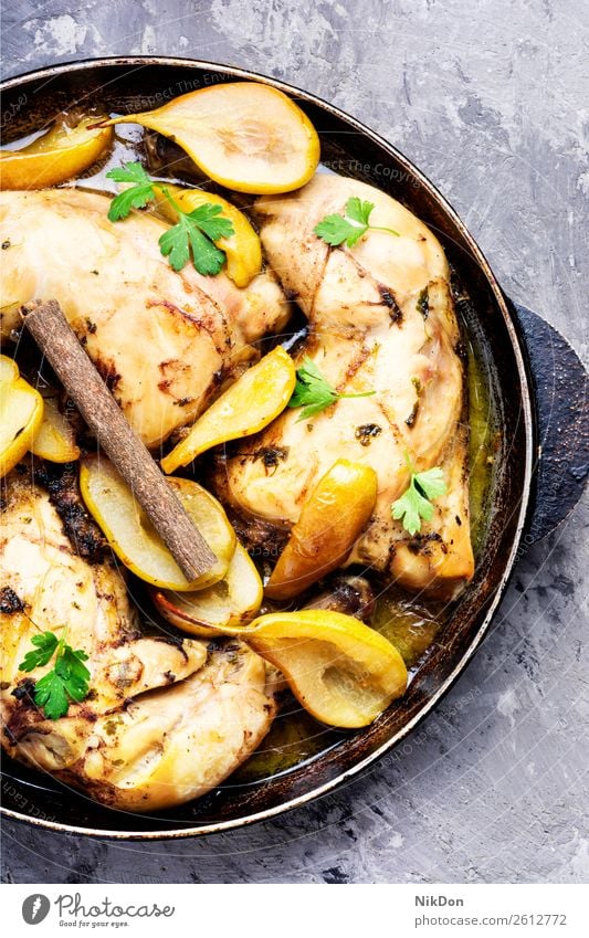 Chicken stewed in pear chicken meat baked meal autumnal roast chicken apricot sauce roasted grilled baked chicken american grilled chicken grilled meat food