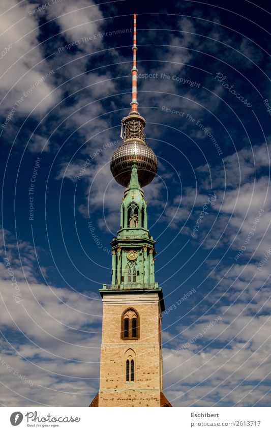 Fusion of the Giants Vacation & Travel Tourism Trip Technology Architecture Culture Sky Clouds Beautiful weather Berlin Town Church Tower Manmade structures