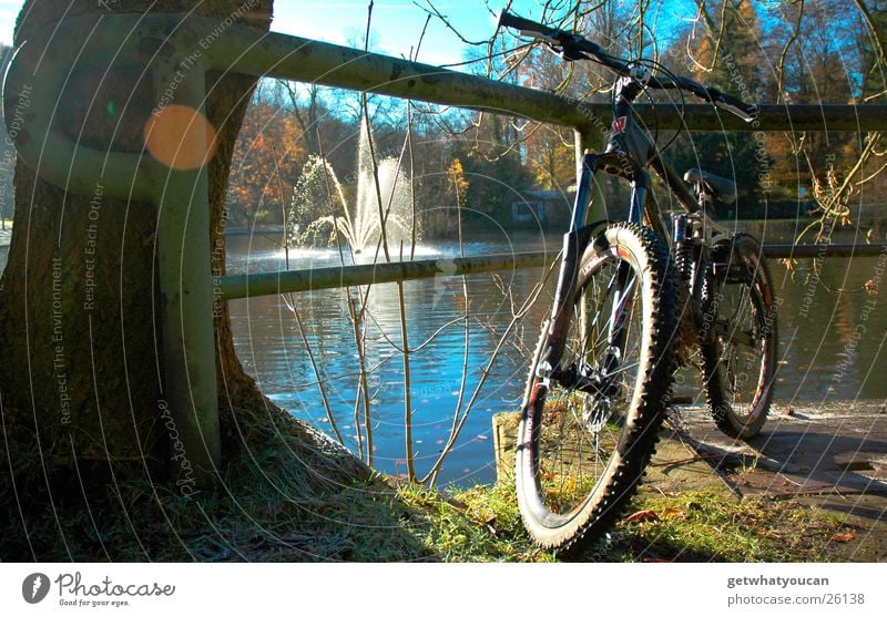 Parked in the park Part2 Bicycle Lake Beautiful Light Tree Well Forest Black Autumn Extreme sports Sun Coast downhill Handrail Sky