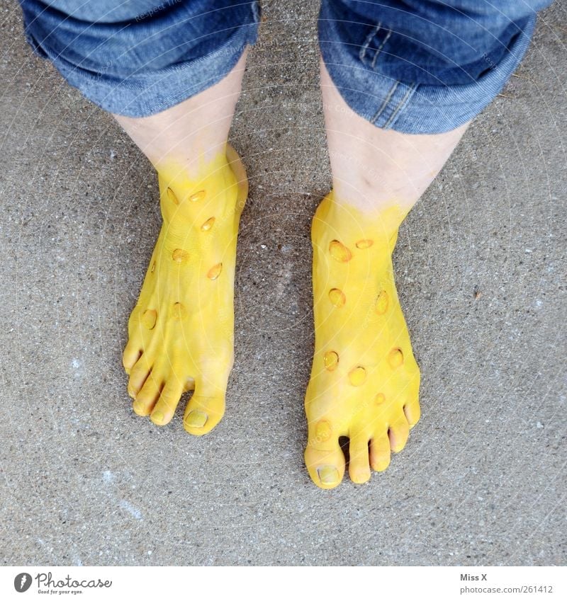 STINKILY Legs Feet Disgust Yellow cheese feet cheese foot Smelly Malodorous Cheese Odor Clean cheese hole Hollow Jeans Barefoot Toes Colour photo Multicoloured