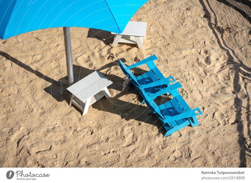 Two turquoise chairs on the beach in the afternoon sun Summer Summer vacation Sunbathing coast Beach Sand Wood Vacation & Travel Dream Silver Turquoise White