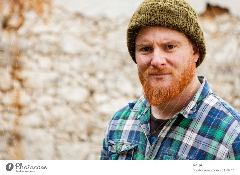 Red haired man Style Hair and hairstyles Human being Man Adults Hat Red-haired Moustache Beard Old Stand Cool (slang) Hip & trendy Modern Cute Slimy Blue