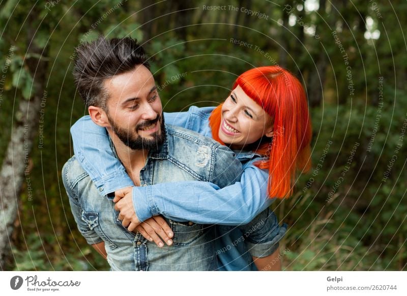 Handsome guy giving Lifestyle Joy Happy Beautiful Leisure and hobbies Summer Human being Woman Adults Man Family & Relations Couple Red-haired Beard Smiling