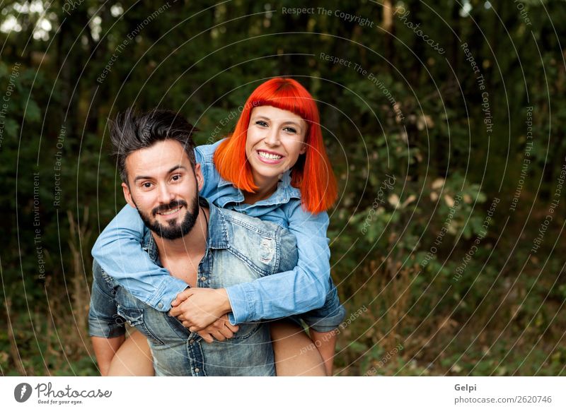 Handsome guy giving Lifestyle Joy Happy Beautiful Leisure and hobbies Summer Human being Woman Adults Man Family & Relations Couple Red-haired Beard Smiling