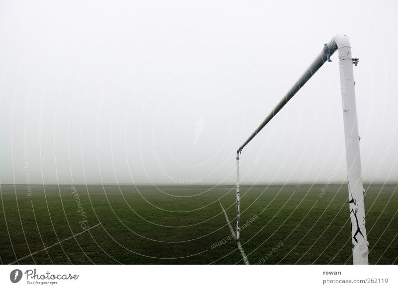 gate Sports Ball sports Goalkeeper Soccer Sporting Complex Football pitch Bad weather Storm Fog Meadow Dirty Dark Sharp-edged Cold Wet Gloomy Empty Loneliness