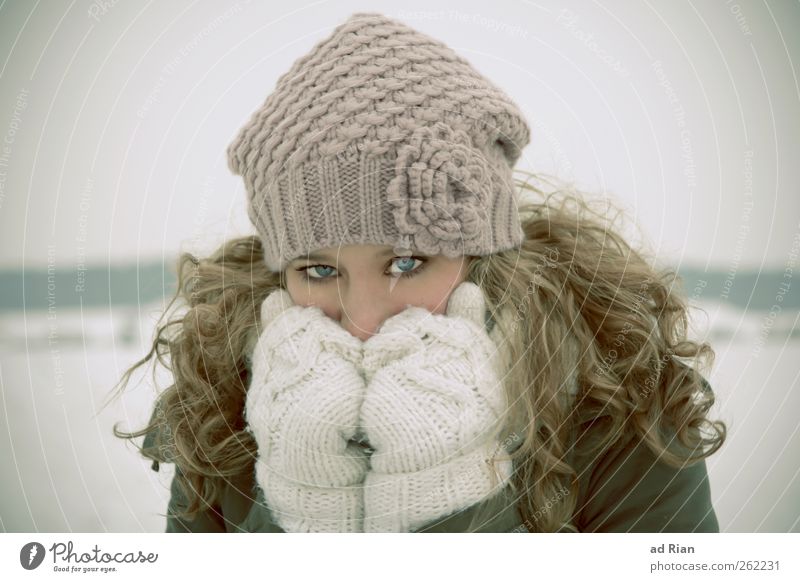 behind blue eyes Feminine Young woman Youth (Young adults) Hair and hairstyles Face Eyes 1 Human being 18 - 30 years Adults Winter Ice Frost Snow Freeze