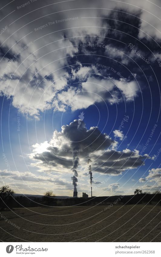 cloud machine Energy industry Cooling tower Chimney Environment Nature Landscape Sky Clouds Sun Climate Climate change Electricity generating station