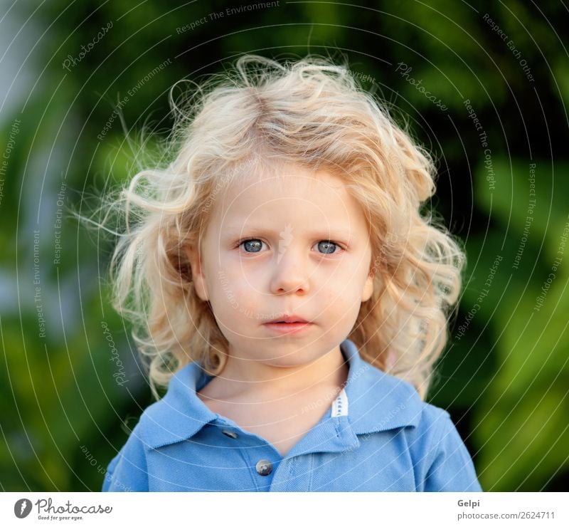 Beautiful boy three year old with long blond hair Happy Face Summer Garden Child Human being Baby Boy (child) Man Adults Infancy Environment Park Blonde Smiling