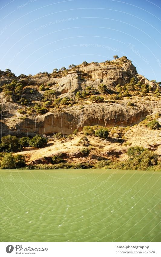 La ribera [XXIV] Nature Landscape Elements Water Tree Bushes Hill Rock Waves River bank Guadalhorce Malaga Andalucia Spain Embalse del Cónde de Guadalhorce