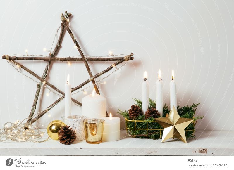 Christmas decoration Style Design Winter Decoration Furniture Christmas & Advent Craft (trade) Candle Bright Natural Gold White christmas interior Home DIY