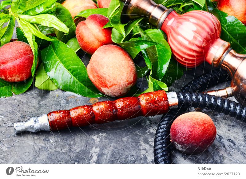 Eastern shisha with peach hookah oriental fruit tobacco nargile smoke nicotine smoking east relaxation arabic mouthpiece deluxe pipe fragrant hookah with peach