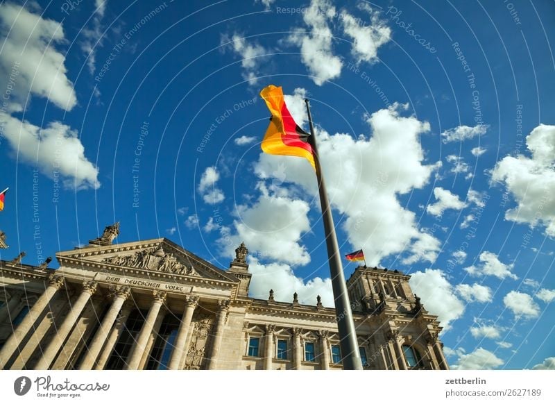 German Bundestag Architecture Berlin Reichstag City Germany German Flag Worm's-eye view Capital city Sky Heaven Downtown Downtown Berlin Parliament Government