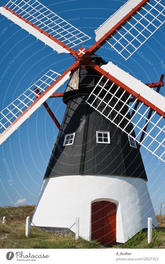 mill Vacation & Travel Mill Village Manmade structures Historic Beautiful Blue Red Black Denmark Colour photo Exterior shot Day Sunlight Deep depth of field
