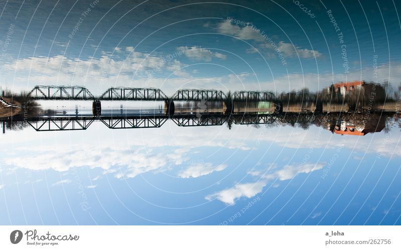 inverted world Water Sky Clouds Beautiful weather River bank Ptuj Slovenia Europe House (Residential Structure) Bridge Traffic infrastructure Colour photo