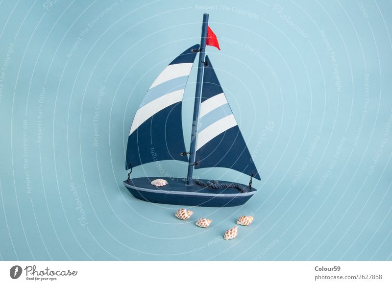 Toy boat with shells Design Vacation & Travel Summer Souvenir Adventure Tourism Background picture Model Navy Toys Sailboat seashells Wood ornamental