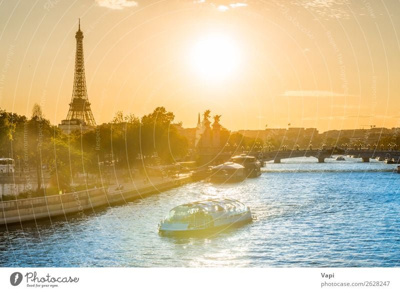 Beautiful sunset with Eiffel Tower Vacation & Travel Tourism Trip Sightseeing City trip Summer Summer vacation Sun Architecture Culture Landscape Sky Clouds