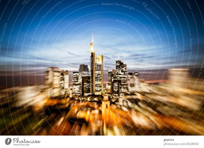 Skyline of Frankfurt am Main with zoom effect office Economy Financial Industry Business Town Downtown High-rise built Architecture Speed Flexible Movement